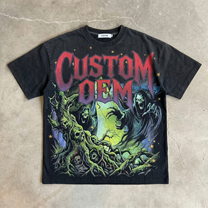 เสื้อยืดโอเวอร์ไซส์ทรงบ็อกซี่ ผ้าคอตตอน 100% หนัก 330 GSM พิมพ์ลายดิจิทัล ไหล่ตก สไตล์วินเทจ ทำสีซีดแบบดิสเทรส รับผลิตตามแบบ OEM - Product Image 1