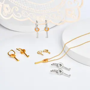 Lady Hot Bán Tùy Chỉnh Hip Hop Vòng Cổ Mạ Vàng Thép Không Gỉ Key Style Jewelry Set Earring Vòng Cổ Cho Lady Couple Gi