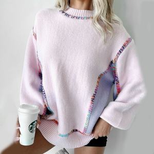 Suéter de punto elástico de manga larga para mujer, cuello redondo, ajustado, informal, color liso, para otoño - Product Image 5