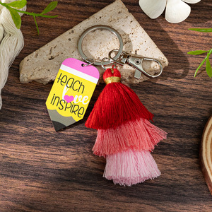 Porte-clés fantaisie en bois multicouche avec pompon et fil, fait main, pour la rentrée scolaire, cadeau pour la Fête des Enseignants - Product Image 6