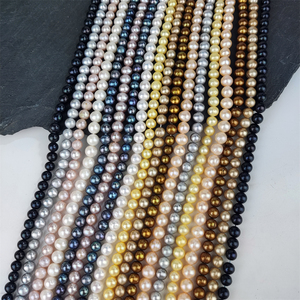 Perles d'eau douce rondes naturelles <span class=keywords><strong>noires</strong></span>, brunes, grises, de qualité, teintes en or jaune, perles en vrac pour la fabrication de bijoux, colliers DIY - Product Image 3