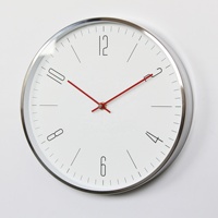 Casing Logam Perak 12 Inci Jam Hitam Dial Plastik Jam Tangan Merah Jam Tangan Modern Silent Quartz Jam Dinding Bundar untuk Ruang Tamu