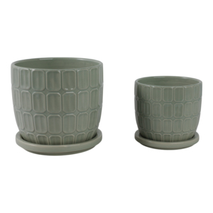 Set di Vasi in Ceramica con Sottovaso, Design Texturizzato per Uso Interno ed Esterno, Fioriere Rotonde - Product Image 4