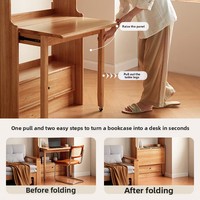 Bureau d'étude pliable multifonctionnel en bois de cerisier moderne et portable avec étagère intégrée et tiroir de rangement pour l'école, la maison ou le bureau