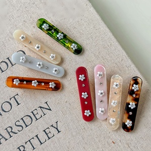 Pasador de pelo de acetato de concha de tortuga Vintage, pinza de pato para el pelo de flor de diamantes de imitación dulce para mujer y niña, accesorios cuadrados de moda, joyería - Product Image 1