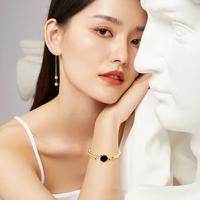 Bracelet en acier inoxydable plaqué or 18 carats avec strass, motif végétal tendance et plaque ronde, idéal pour un usage quotidien – Meilleure vente
