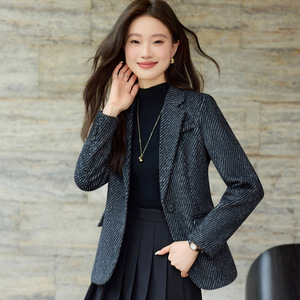 Women's Wool Blazer Single Button Brown Black Solid Color Anti-Wrinkle Professional Formal Wear Autumn Winter 2025 - Product Image 2