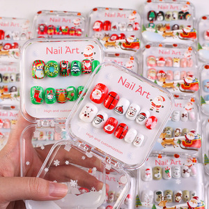 TSZS 12 pièces thème <span class=keywords><strong>de</strong></span> noël enfants <span class=keywords><strong>faux</strong></span> ongles artificiels conseils mignon bonhomme <span class=keywords><strong>de</strong></span> neige courte presse sur les ongles pour enfants filles - Product Image 4