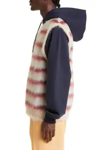 Blusa de tricô mohair masculina personalizada, suéter respirável com decote em V listrado pré-estrangulado