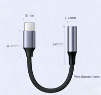 Adaptador de Audio AUX Trenzado USB-C, Cable Convertidor de Auriculares con Cubierta de PVC/Nylon para iPhone 15, para S24/S23 Ultra, Computadora
