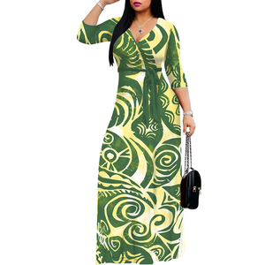 Robes décontractées à col en V de style tropical hawaïen vêtements grande taille à manches longues pour femmes robe longue au sol de l'île Samoan - Product Image 4