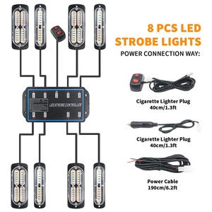 Feux stroboscopiques d'urgence LED ultra-minces, lot de 8 synchronisés - Montage sur grille avec contrôleur pour véhicules, camions, voitures de pompiers - Product Image 1