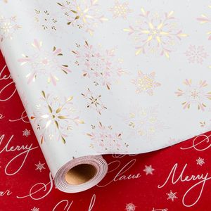 MAYPLUSS Christmas Wrapping Paper Roll 17in X 33ft <b>Pink</b> Gold Snowflake Design Eco-Friendly Gift Craft Packaging - Product Image 6