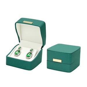 Fine PU Leather Gold Label Jewelry Packaging <b>Boxes</b> Rectangular Green Gray <b>Ring</b> Pendant Bracelet Necklace Box Wholesale - Product Image 5