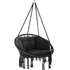 Chaise hamac portable, corde suspendue en macramé, avec coussins