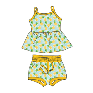 Conjunto de Ropa para Niña, Diseño Lindo, Impresión Personalizada, Libre de Aranceles OEM de Qingli, Conjunto Infantil con Estampado de Piña - Product Image 1