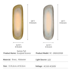 Applique murale moderne en albâtre, luminaire en pierre naturelle sculptée LED, avec longue plaque en feuille d'or, pour décoration d'allée d'hôtel de luxe, modèle <span class=keywords><strong>Samos</strong></span> haut sculpté - Product Image 3