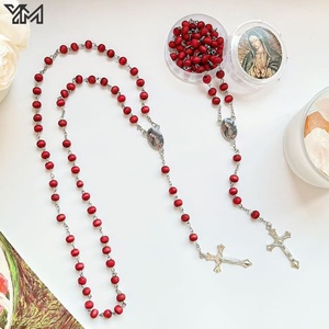 Collar de cuentas de oración de madera clásico con <span class=keywords><strong>cruz</strong></span> de María, regalo religioso de bautismo, rosario para hombres y mujeres con caja. - Product Image 2