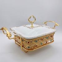 Plat de service carré de luxe doré en céramique 1,2 L 1,8 L – Ensemble chauffe-plats pour buffet, restaurant, mariage, fête