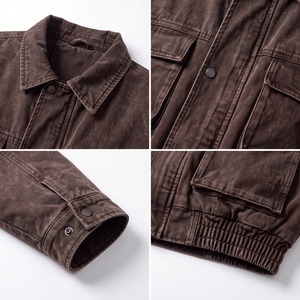 Vintage Brown Washed <b>Canvas</b> <b>Jacket</b> Custom Embroidered Sleeve Logo Oversized Streetwear Mens Four Pocket Cargo Work Coat TKAN8092 - Product Image 4