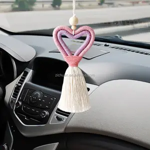 Macrame Keychains Boho Heart Sharp Woven Bag Charms with Tassels Handcrafted Accessory for Car Key Purse Phone Supplies