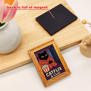 1 Stück "<span class=keywords><strong>Catflix</strong></span> & Chill" Kühlschrankmagnet mit Katze, die Fernsehen schaut, Kleine Kreative Rahmen-Wanddekoration, Holzhandwerk, Lustige Heimdekoration, Ein Muss für Katzenliebhaber - Product Image 2