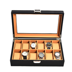 Boîte à montres en cuir PU à motif tissé en fibre de carbone, étui pour 12 montres avec fenêtre visible, intérieur bicolore, boîte à montres réglable - Product Image 3