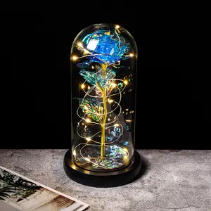 Artificial Enchanted Golden Rose Led Lamp Gold Foil Rose In Glass Dome LED With Lights For In Valentine's Day Gifts