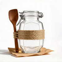 Pot en verre à forme polygonale de 420 ml avec couvercle à clip, hermétique et alimentaire, pour café, bonbons, sucre, épices, thé et projets DIY