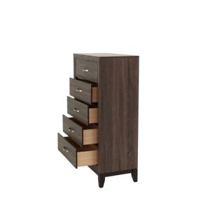 DB Muebles de dormitorio Cómoda de madera maciza de Roble gris rústico 1 pieza Cofre de almacenamiento alto de 5 cajones - Product Image 2