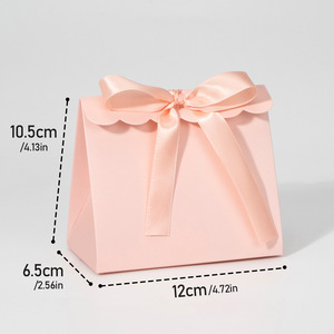 Bolsas <span class=keywords><strong>de</strong></span> Regalo <span class=keywords><strong>de</strong></span> Papel Plegables con Borde Festoneado y Lazo <span class=keywords><strong>de</strong></span> Satén, Caja para Dulces, Logotipo Personalizado, Bolsa Pequeña para Regalos, Recuerdos para Invitados - Product Image 3