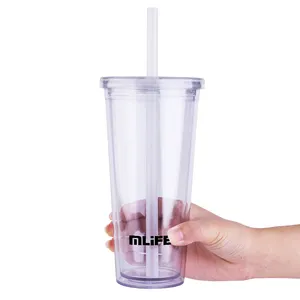 Double Wall Plastic Juice Drink Water Cup Custom Logo Printer Milktea Cup Clear Bubble Boba Milk Tea Cup