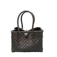 Sac fourre-tout en rotin synthétique noir tissé à la main, écologique, sac de plage d'été, style vintage, grande capacité, sacs à main quotidiens