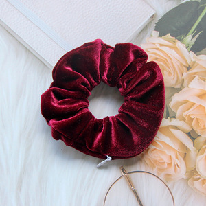 Xiao Mei 18 Màu sắc dây kéo tóc scrunchy tóc phụ kiện bí mật túi ẩn đàn hồi nhung scrunchies với dây kéo - Product Image 5