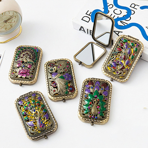 Mirror Travel Pocket Hand Mirror Animal Pattern Luxury Vintage Portable Double Sides Metal Makeup Mirror
