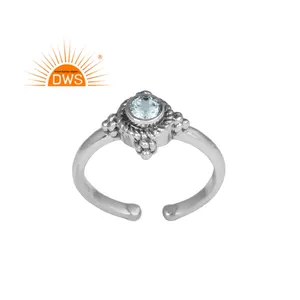 Impresionante anillo de Topacio Azul fabricante de joyas de piedras preciosas hecho a mano plata antigua 925 anillo de Mujer Colección Vintage - Product Image 1
