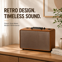 Speaker Portabel 80W 3 Way Retro Kulit Kayu Karaoke MIC TWS USB FM AUX Baterai Asam Timbal Kotak Audio T-125