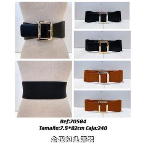 Cintura in metallo nera e marrone 7,5x82 cm con fibbia oro e argento, elastica, accessorio moda per donna - Product Image 2