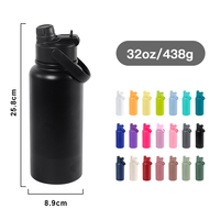 Bouteille d'eau sport isotherme personnalisée de 32 oz en acier inoxydable 304 avec couvercle rabattable 2-en-1 et poignée pour les voyages en extérieur