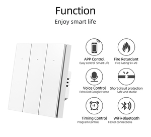 מתג קיר חכם עמיד עם WiFi, אפליקציית <span class=keywords><strong>Smart</strong></span> Life ובקרה קולית, 1 כפתור, ניטרלי + קו L, ABS, 10A - Product Image 3