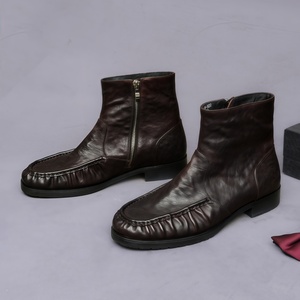 Nuevos Botines de Piel de Caballo con Pliegues Estilo Británico para <span class=keywords><strong>Hombre</strong></span>; <span class=keywords><strong>Botas</strong></span> de Trabajo Casuales de Cuero Suave, Versátiles, de Cuero Genuino - Product Image 2