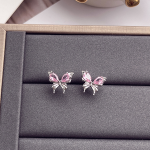 Boucles d'oreilles pour femmes, de haute qualité, personnalisées, en argent plaqué, avec zircon rose, motif papillon, exquises, pour <span class=keywords><strong>soir</strong></span>ée - Product Image 6