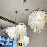 Lustre en coquillages naturels à 5 couches, 60*60cm, style crème français, luminaire suspendu pour chambre à coucher, entrée, salle à manger