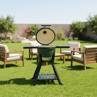 Barbecue Kamado en céramique moderne de 16 pouces avec chariot à 4 roues mobiles (2 verrouillables) et fonctionnalités intégrées pour plus de 5 personnes