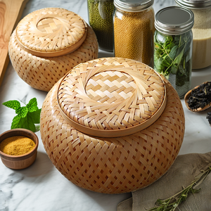 Natural Eco-Friendly Multifunction <b>Bamboo</b> Woven Box Storage Basket Tea Canister <b>Container</b> - Product Image 2
