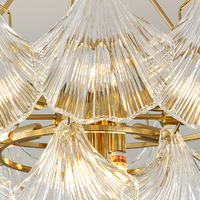 Lustre PM rétro en verre en forme de coquille, lampe suspendue ronde plaquée or de style français, luminaire créatif en cristal pour salon et salle à manger