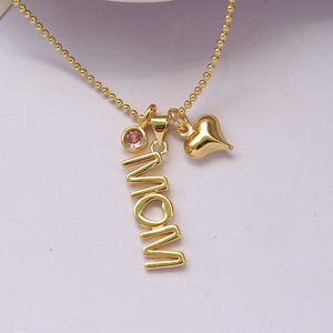 Collier pendentif pour femme <span class=keywords><strong>en</strong></span> plaqué or 18 carats avec lettres verticales pavées de zircons, motif Maman et cœur, et breloque pierre de naissance <span class=keywords><strong>en</strong></span> zircon. - Product Image 6