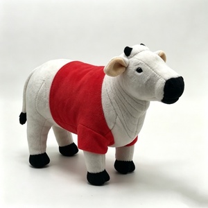 Peluche de vaca personalizado, peluche de vaca blanca, peluche de animal de granja, lindo peluche de vaca, peluche de vaca con camiseta roja - Product Image 1