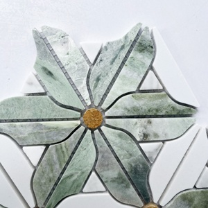 Mosaïque moderne en marbre à motifs floraux, incrustation en laiton, pour crédence <span class=keywords><strong>de</strong></span> cuisine, mur <span class=keywords><strong>de</strong></span> <span class=keywords><strong>salle</strong></span> <span class=keywords><strong>de</strong></span> <span class=keywords><strong>bain</strong></span>, usage hôtelier - Product Image 3