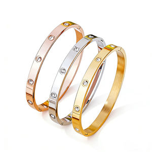 Brazalete Clásico de Circonia Cúbica de 6 mm, Pulsera de Acero de Titanio Altamente Pulido con Circonia para Mujer, Regalos - Product Image 1